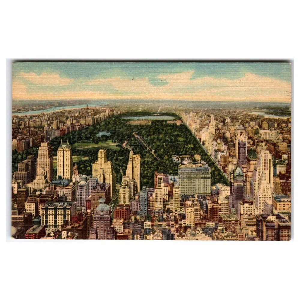 Vintage NYC Central Park & Manhattan Skyline Curteich Linen Postcard